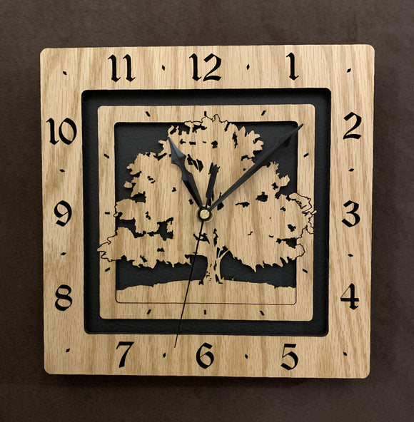 Square Laser-Cut Original Clock Designs in Oak and Walnut