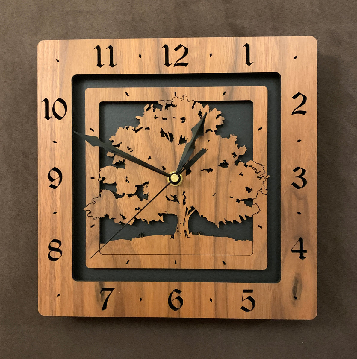 Square Tree Clock in Walnut