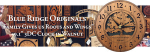 "Family Gives Us Roots and Wings" 9.1" 3DC round clock in walnut