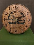 Round Walnut clock with a tree and the words,"May the Peace of God, which transcends all understanding, guard your heart and mind" lasered in the face - 6.5" on easel