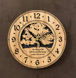 Round Oak clock with a tree and the words,"May the Peace of God, which transcends all understanding, guard your heart and mind" lasered in the face - 6.5" size
