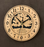 Round Oak clock with a tree and the words,"May the Peace of God, which transcends all understanding, guard your heart and mind" lasered in the face - larger sizes