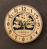 Round oak clock with a tree and the words, "It is well with my soul" lasered on face - 6.5" size